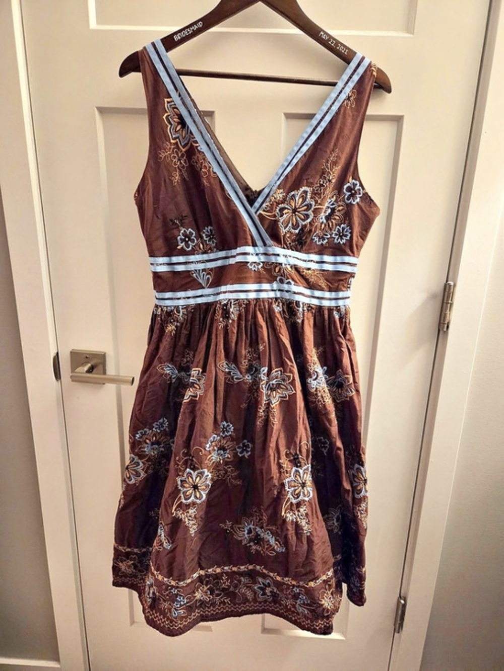 Robbie Bee Floral Mini Dress Brown & Blue Size 10